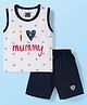 Mini Taurus Interlock Knit Sleeveless T-Shirt & Shorts Set with Text Print - Navy Blue