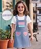 OLLINGTON ST. Cotton Twill Pinafore & Cotton Knit Half Sleeves Inner Top With Print White & Blue 3-4 Years