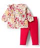 Babyhug Single Jersey Knit Full Sleeves Top & Leggings Set With Floral Print - Multicolor