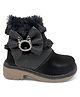 Lil Lollipop Stone Embellished Deer & Bow Applique With Fur Detailed Zipper Closure Boots - Black