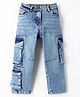 Kookie Kids Full Length Washed Denim Jeans with Cargo Pockets - Light Blue
