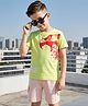 OLLINGTON ST. Cotton Knit Half Sleeve Printed T-Shirt & Shorts Set - Green & Cream