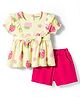 Babyoye Eco Conscious 100% Cotton Knit With Eco Jiva Finish Half Sleeves Top & Shorts Set with Strawberry & Floral Print - Multicolor