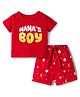 Doodle Poodle 100% Cotton Knit Half Sleeves T-Shirt & Shorts Night Suit with Mamma's Boy Print - Red