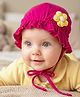 Babyoye 100% Cotton Knit Eco Conscious Baby Cap With Eco Jiva Finish & Floral Applique Pink - Diameter 14 cm