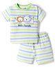 Doodle Poodle 100% Cotton Knit Half Sleeves StripedT-Shirt & Shorts Night Suit with Lion Print - White