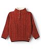 Yellow Apple Knit Full Sleeves Pullover Sweater With Cable Knit Design - Red