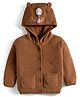 Yellow Apple Knit Full Sleeves Hooded Front Open Sweater With Dog Face Embroidery - Brown