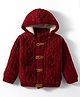 Yellow Apple Knitted Full Sleeves Hooded Front Open Sweater with Cable Knit Design - Burgandy