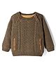 Yellow Apple Knitted Raglan Full Sleeves Pullover Sweater with Cable Knit Design - Beige