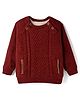 Yellow Apple Knitted Raglan Full Sleeves Pullover Sweater with Cable Knit Design - Maroon