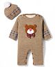 Yellow Apple Knit Full Sleeves Romper Style Sweater  With Cap - Tan