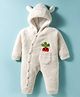 Yellow Apple Knit Full Sleeves Hooded Winter Wear Romper with Carrot Embroidery - Ivory