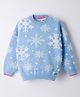 Yellow Apple Knit Full Sleeves Pullover Sweater With Snow Flake Design - Blue