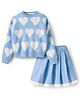 Yellow Apple Knit Full Sleeves Winter Wear Top & Skirt Set with Heart Print - Light Blue