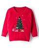 Yellow Apple Knitted Full Sleeves  Pullover Sweater with Christmas Tree Design - Red
