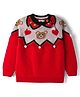 Yellow Apple Knitted Full Sleeves  Pullover Sweater with Bear Design - Red