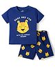 Doodle Poodle 100% Cotton Knit Half Sleeves Roar Printed T-Shirt & Shorts Night Suit - Navy Blue