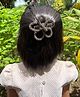 Arendelle Velvet Stone Embellished Floral Applique Detailed Alligator Hair Clip - Black