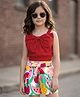OLLINGTON ST. Cotton Knit Sleeveless Top & Fruit Printed Shorts Set with Bow Applique & Belt - Red & Multicolour