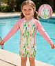 Mark & Mia Full Raglan Sleeves Floral Printed Legged Swimsuit - Pink