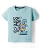 Little Darlings Sinker Knit Half Sleeves T-Shirt With Turtle Print - Teal Blue