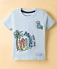Little Darlings Sinker Knit Half Sleeves T-Shirt With Beach Theme Print - Light Blue