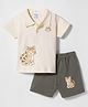Tango Interlock Knit Half Sleeves Polo T-Shirt & Shorts Set With Tiger Print - Cream