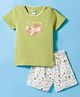 Tango Interlock Knit Half Sleeves T-Shirt & Shorts Set With Aeroplane Print - Green