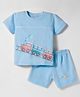 Tango Interlock Knit Half Sleeves T-Shirt & Shorts Set With Train Print - Blue