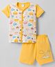 Tango Single Jersey Knit Half Sleeves Night Suit With Vehicle Print - Yellow
