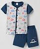 Tango Single Jersey Knit Half Sleeves Night Suit With Vehicle Print - Navy Blue