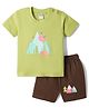 Tango Single Jersey Knit Half Sleeves T-Shirt & Shorts Set With Tropical Theme Print - Light Green