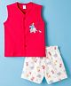 Tango Interlock Knit Sleeveless Shorts Night Suit With Elephant Print - Red