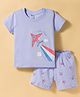 Taeko Single Jersey Knit Half Sleeves T-Shirt & Shorts Set With Airplane Print - Light Blue