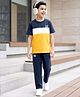 Pine Kids Cotton Knit Half Sleeves Cut & Sew T-Shirt & Lounge Pant Set with Patch Detailing - Navy Blue & Gold