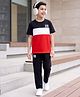 Pine Kids Cotton Knit Half Sleeves Cut & Sew T-Shirt & Lounge Pant Set with Patch Detailing - Red & Black