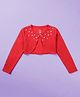 Kiddopanti Fleece Knit Full Sleeves Beads Embellished Crop Winter Shrug - Red