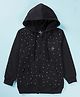Kiddopanti Fleece Knit Full Sleeves Rhinestones Embellished Light Winter Hooded Sweatshirt - Black