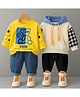 Googo Gaaga Cotton Loop Knit Pack Of 2 Full Sleeves Teddy Printed & Checked Sweatshirts With Pants Set - Yellow & Cream
