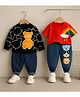 Googo Gaaga Cotton Loop Knit Pack Of 2 Full Sleeves Teddy Printed Sweatshirt & Rainbow Printed Tee With Pants Set - Black & Red