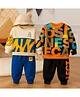 Googo Gaaga Cotton Loop Knit Pack Of 2 Full Sleeves Lion & Typography Printed Sweatshirts With Joggers Set - Cream & Orange