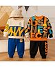 Googo Gaaga 100%Cotton Loop Knit Full Sleeves Animal & Text Printed Light Winter Sweatshirt With Trousers Pack Of 2 - Cream & Orange