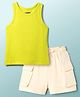 Pine Kids Cotton Knit Sleeveless Solid Top & Shorts Set - Light Green