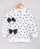 Hugsntugs Terry Knit Full Sleeves Bow Applique Detailed & Polka Dots Printed Winter Top - White & Black