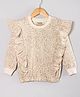 Hugsntugs Terry Knit Full Sleeves Leopard Printed Frill Detailed Winter Top - Beige