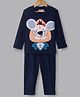 Hugsntugs Fleece Knit Full Sleeves Koala Patch Detailed Winter Tee & Pants Set - Navy Blue