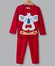 Hugsntugs Fleece Knit Full Sleeves Koala Patch Detailed Winter Tee & Pants Set - Red
