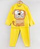 Hugsntugs Fleece Knit Full Sleeves Dog Patch Detailed Winter Tee & Pants Set - Yellow