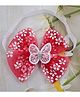 Little Miss Cuttie Floral Printed Stone Embellished Bow & Butterfly Applique Detailed Headband - Red